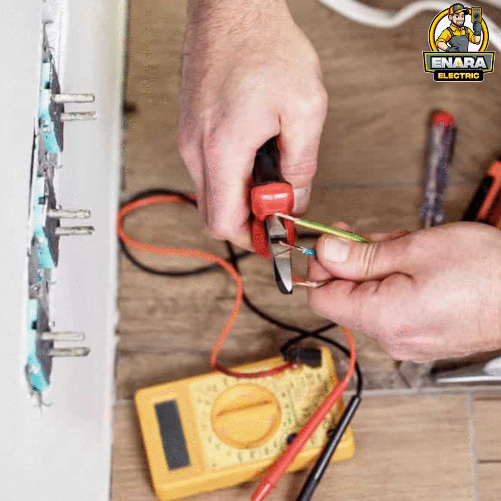 Enara Electrician testing Wall outlet in Morristown NJ