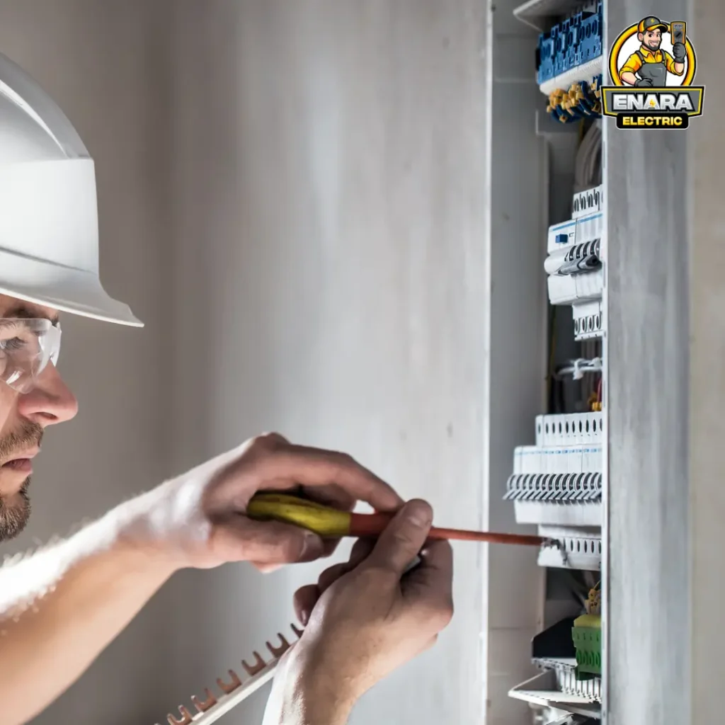 Enara Electric commercial emergency electrician repairing panel in Cresskill NJ